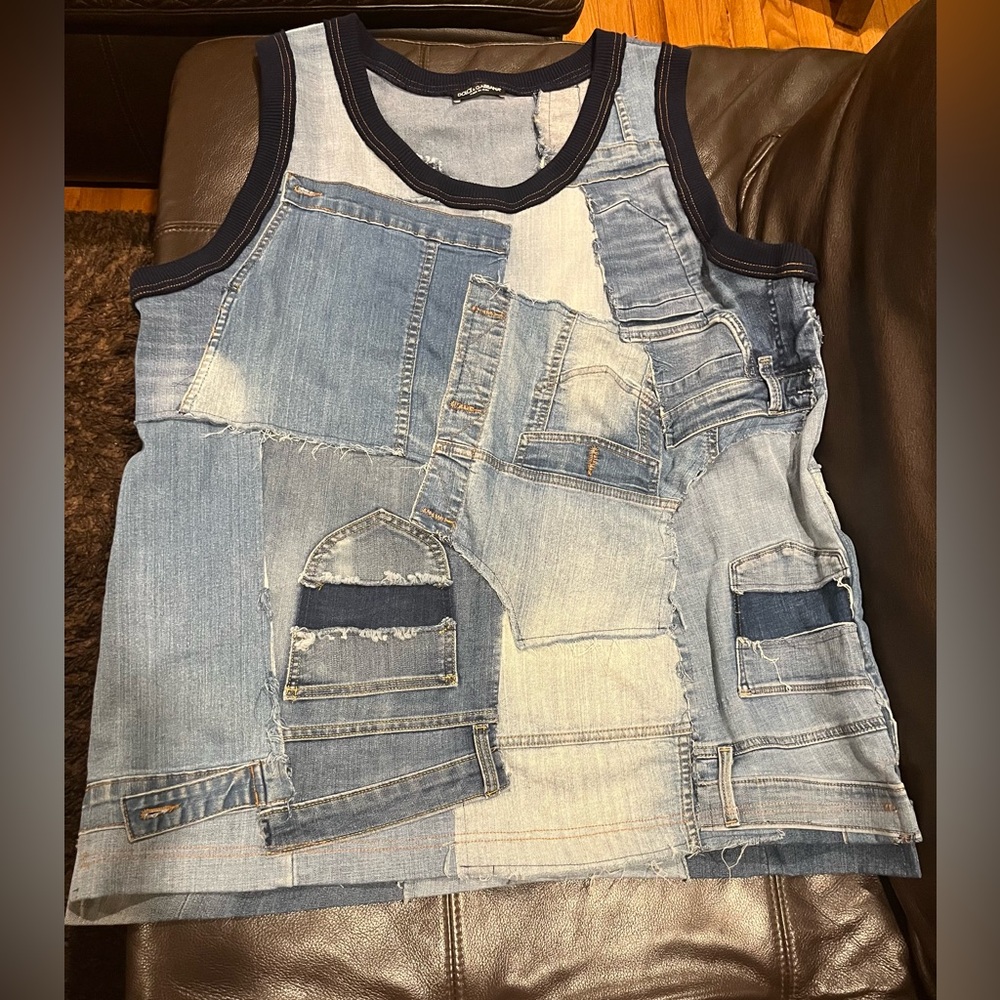 Dolce & Gabbana Blue Denim Patchwork Jumper